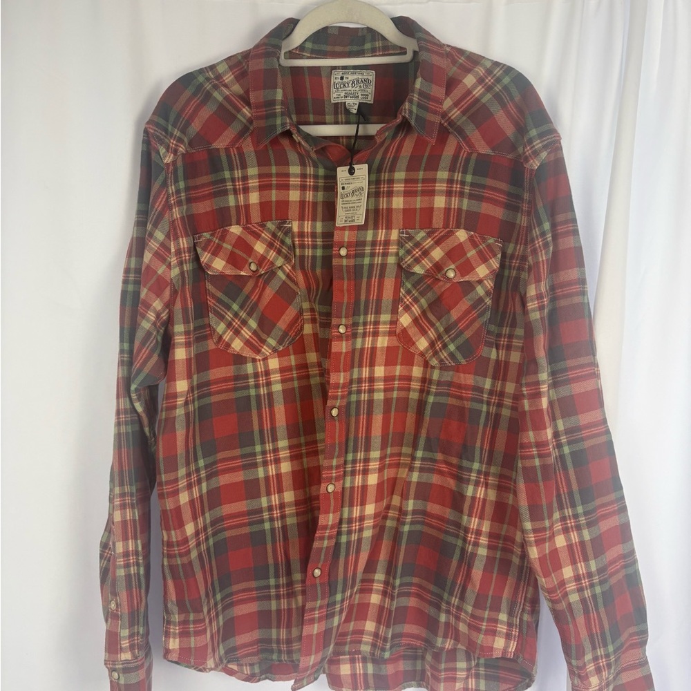 Lucky Brand Men's Red Plaid Button-Up Shirt - size XL